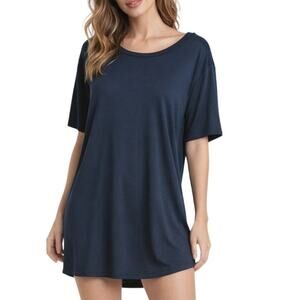 Universal Standard Micro-Ribbed Knit T-Shirt Mini Dress Navy XL